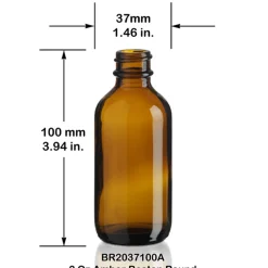 2 oz Amber Boston Round Bottle 20-400 | 18 Pack<Jar Store Online