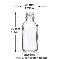 1 oz Clear Boston Round Bottle 20-400 | 25 Pack<Jar Store Clearance