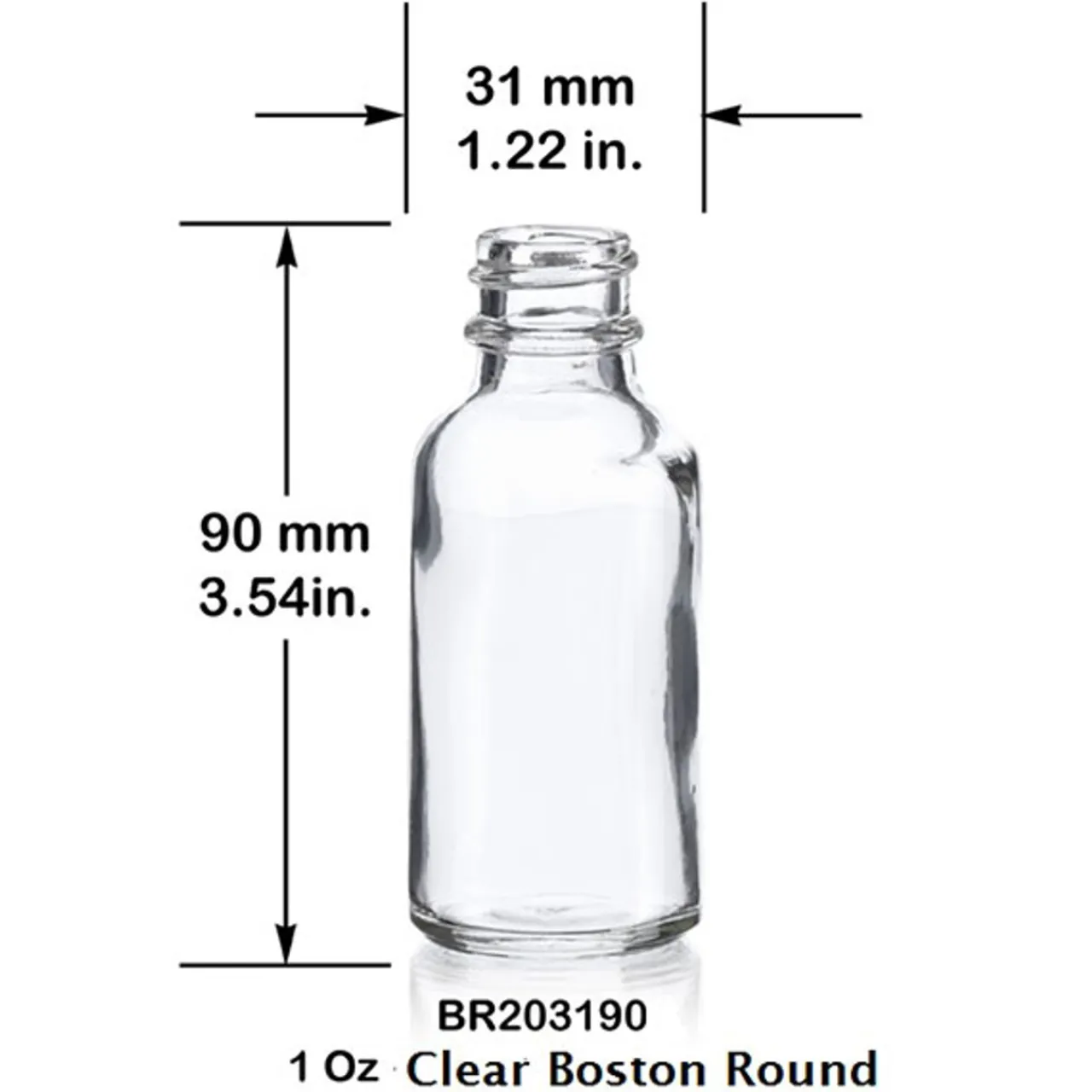 1 oz Clear Boston Round Bottle 20-400 | 25 Pack<Jar Store Clearance