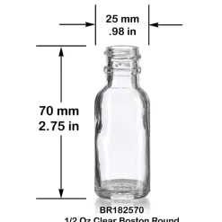 1/2 oz Clear Boston Round Bottle 18-400 | 25 Pack<Jar Store Clearance