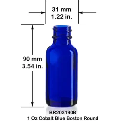 1 oz Cobalt Blue Boston Round Bottle 20-400 | 25 Pack<Jar Store Hot