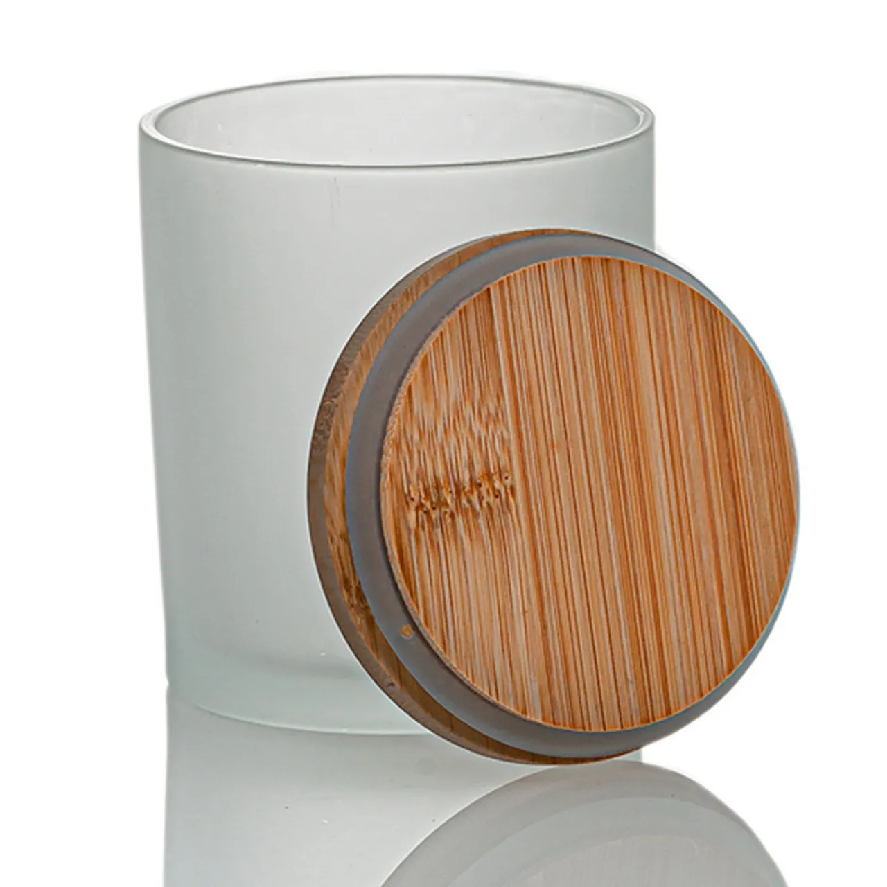 Frosted White Colored Candle Jar 14.5 oz with Bamboo Lid | 12 Pack<Jar Store Clearance